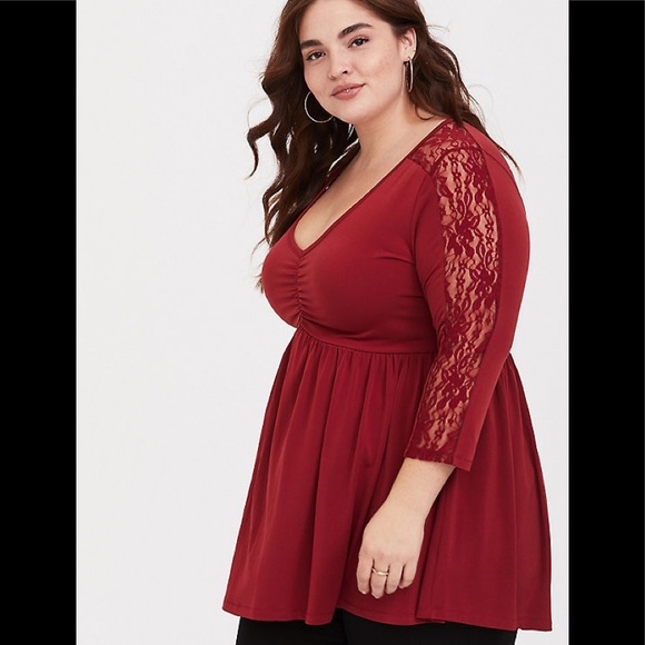 torrid Tops - NWT Torrid red lace studio knit babydoll top